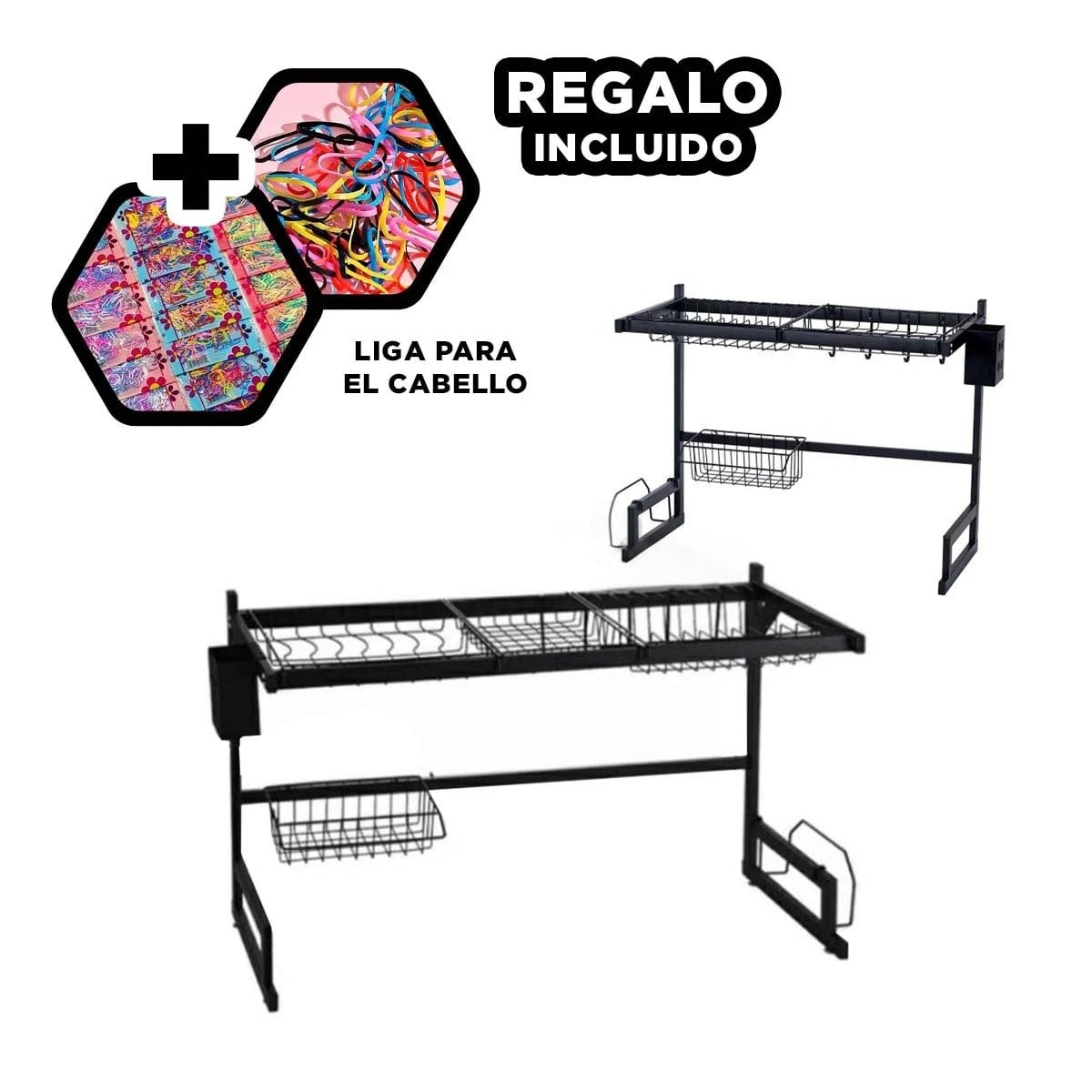 ESCURRIDOR DE PLATOS NEGRO 85CM CON GANCHOS PARA SUS UTENSILIOS Y+LIGAS REGALO - 2