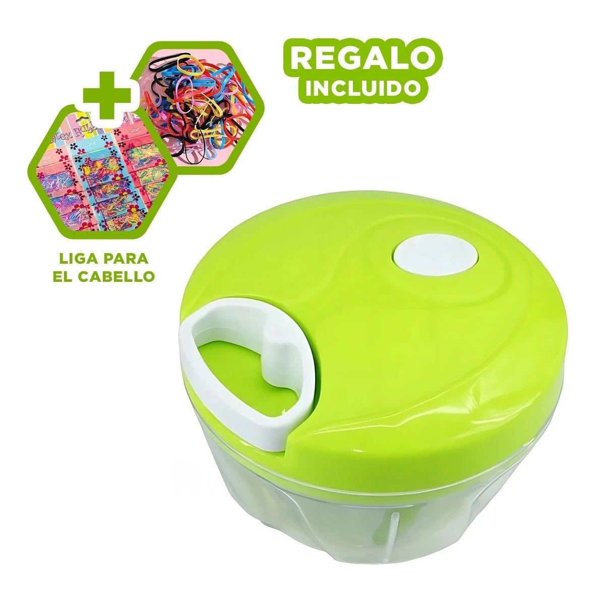 PICATODO COMPACTO DE ACRILICO TRANSPARENTE CON PITA MANUAL Y TAPA VERDE Y+LIGAS REGALO - 2
