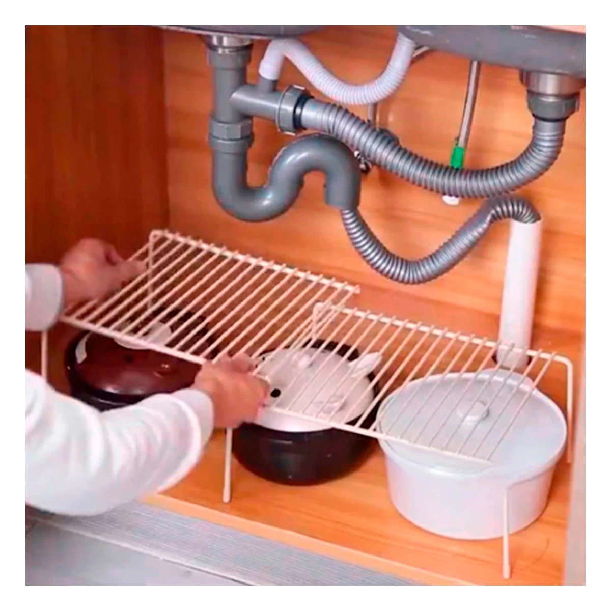 REJILLA SEPARADORA EXPANDIBLE BLANCO CON 6 PATAS DE METAL PARA GAVINETE DE COCINA - 1
