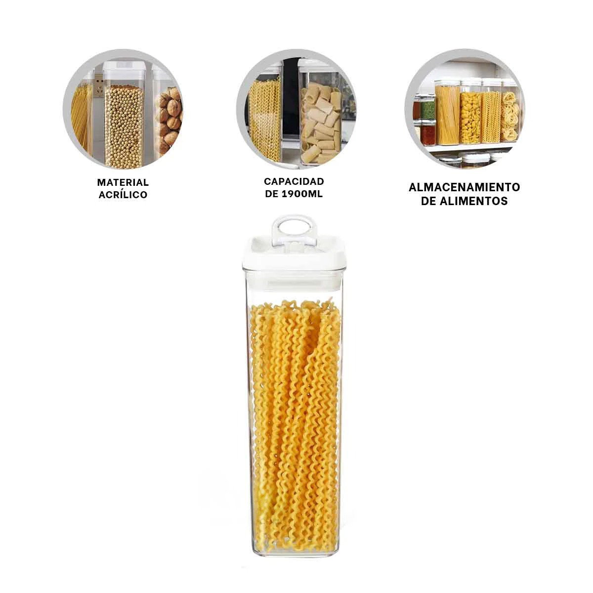 FRASCO ACRILICO ORGANIZADOR COCINA TAPA BLANCA 1900ML Y+LIGAS REGALO - 5