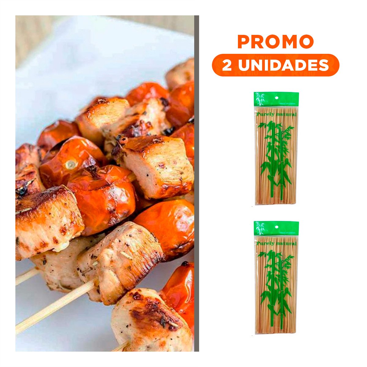 PACK2 PALITOS 30CM 85UNID EN BAMBU NATURAL PARA PARRILLA FAMILIAR Y+REGALO STICKER - 1