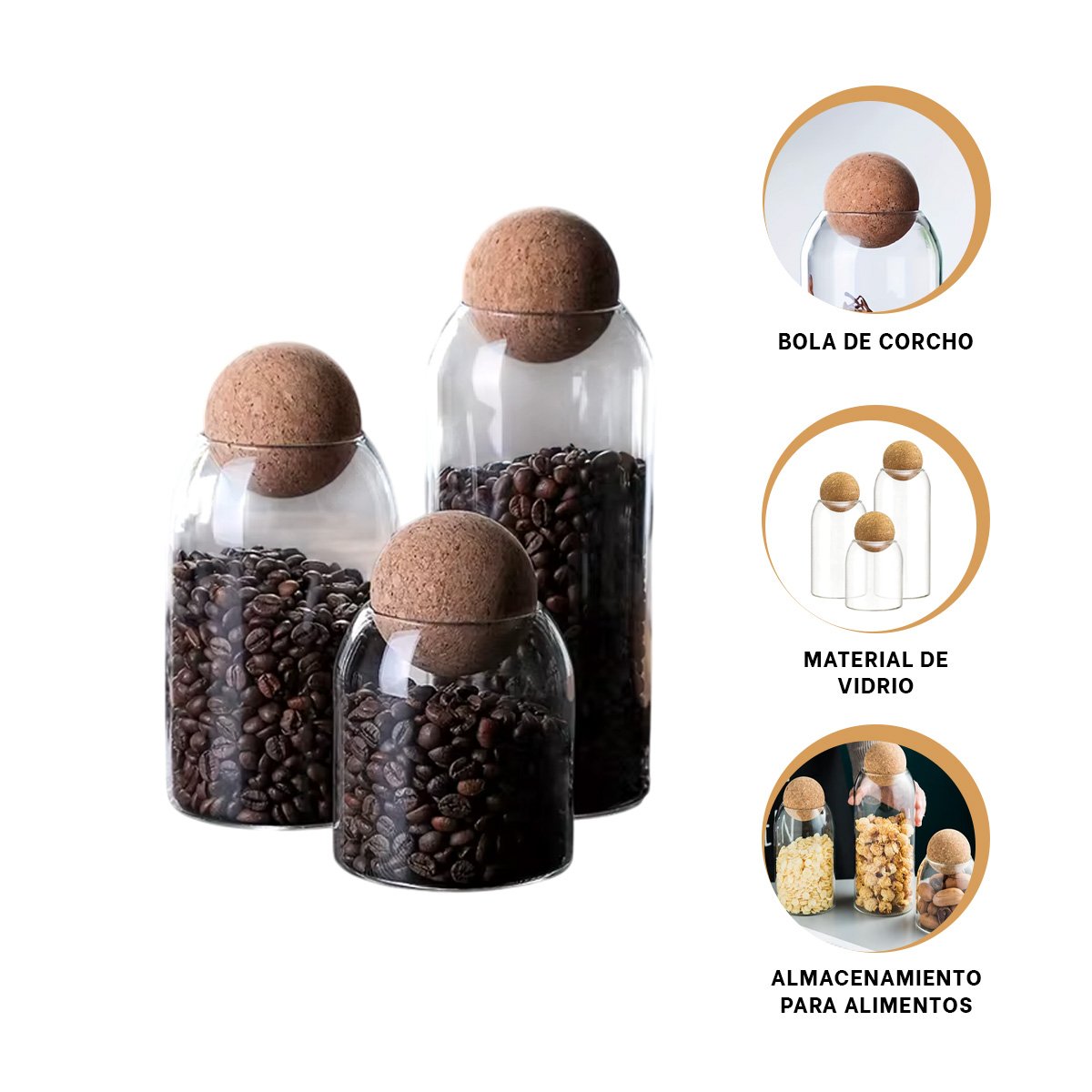 FRASCOS DE VIDRIO CON TAPA CORCHO ESFERA PARA SNACKS 550ML 750ML 1200ML YPOST IT - 5