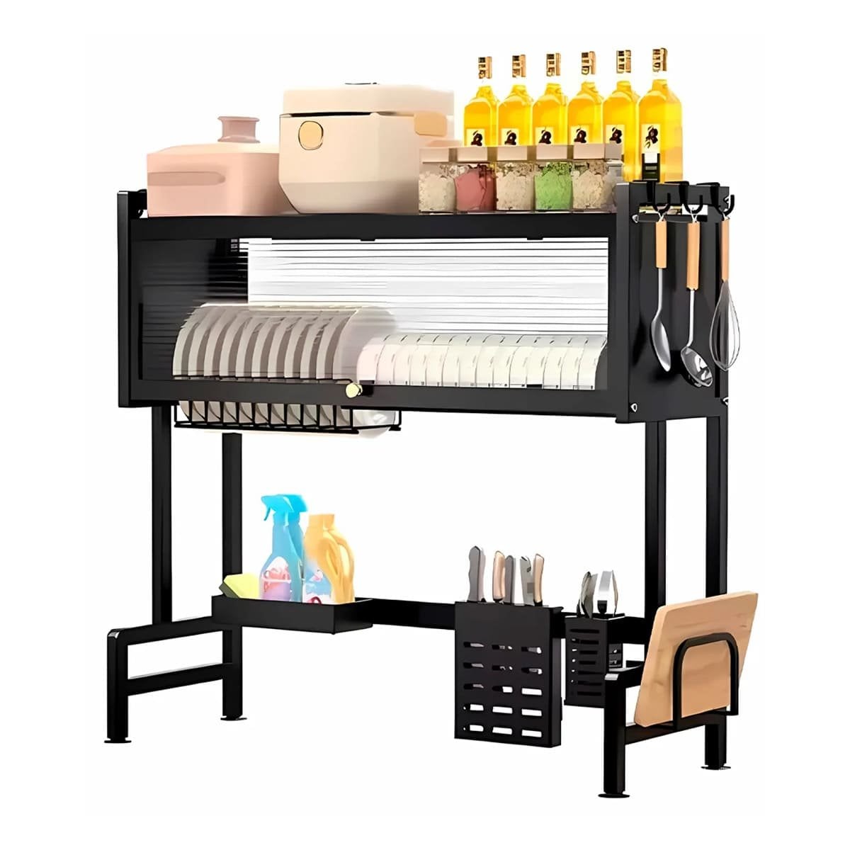 ESCURRIDOR COMPACTO 85CM CON BANDEJA INFERIOR Y TAPA PROTECTORA NEGRO YREGALO STICKER - 1