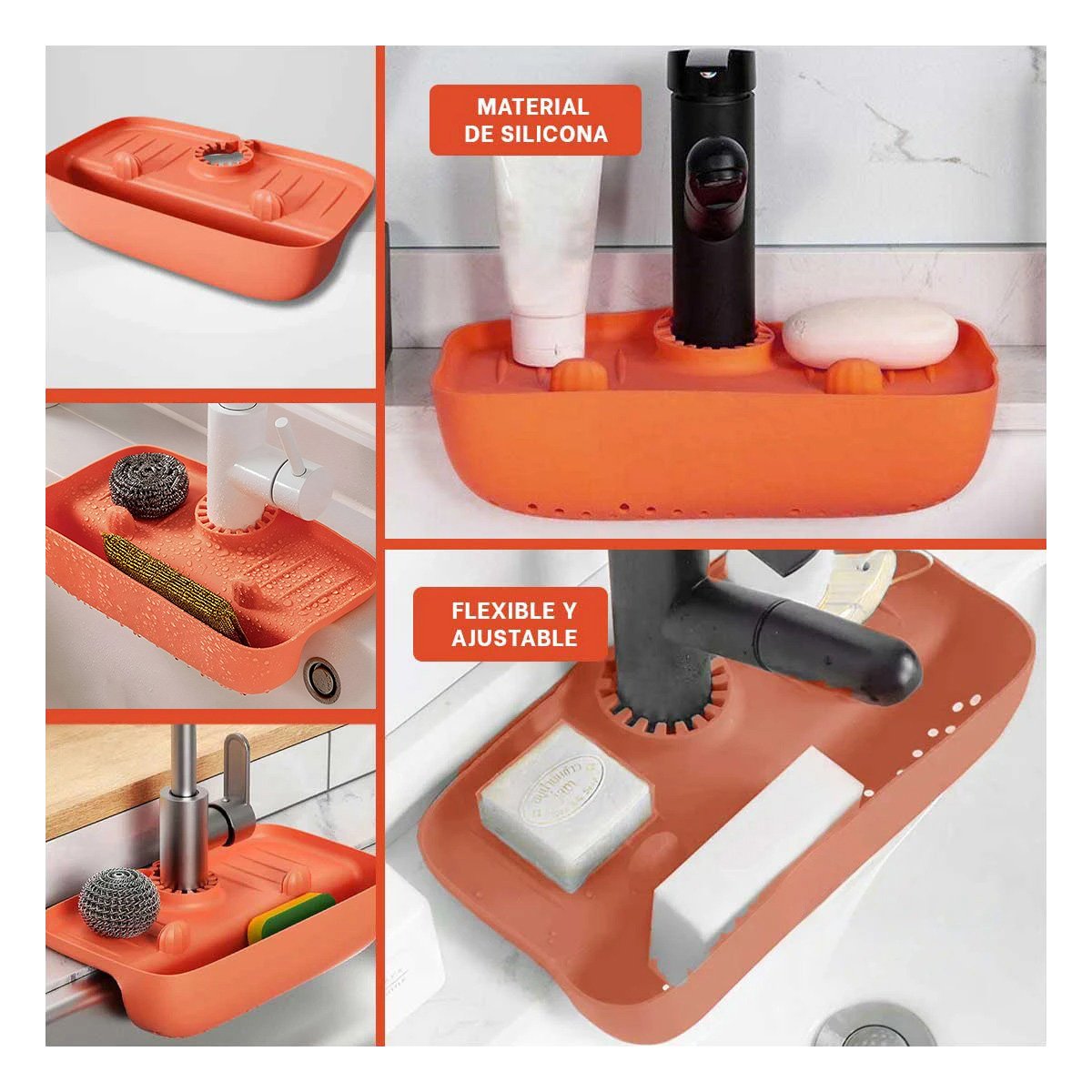 ESCURRIDOR DE SILICONA PARA LAVADERO EN COLOR ANARANJADO PARA COCINA ORGANIZADA - 2