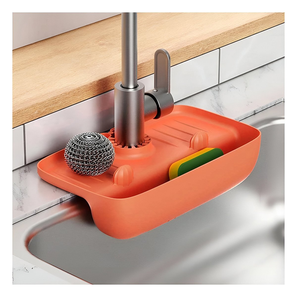 ESCURRIDOR DE SILICONA PARA LAVADERO EN COLOR ANARANJADO PARA COCINA ORGANIZADA - 3
