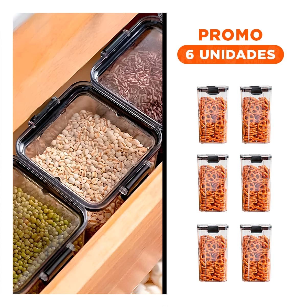 PACK6 FRASCO 24CM X 9CM X 9CM 1800 ML ACRILICO CON TAPA DE BORDE NEGRO Y+REGALO STICKER - 1