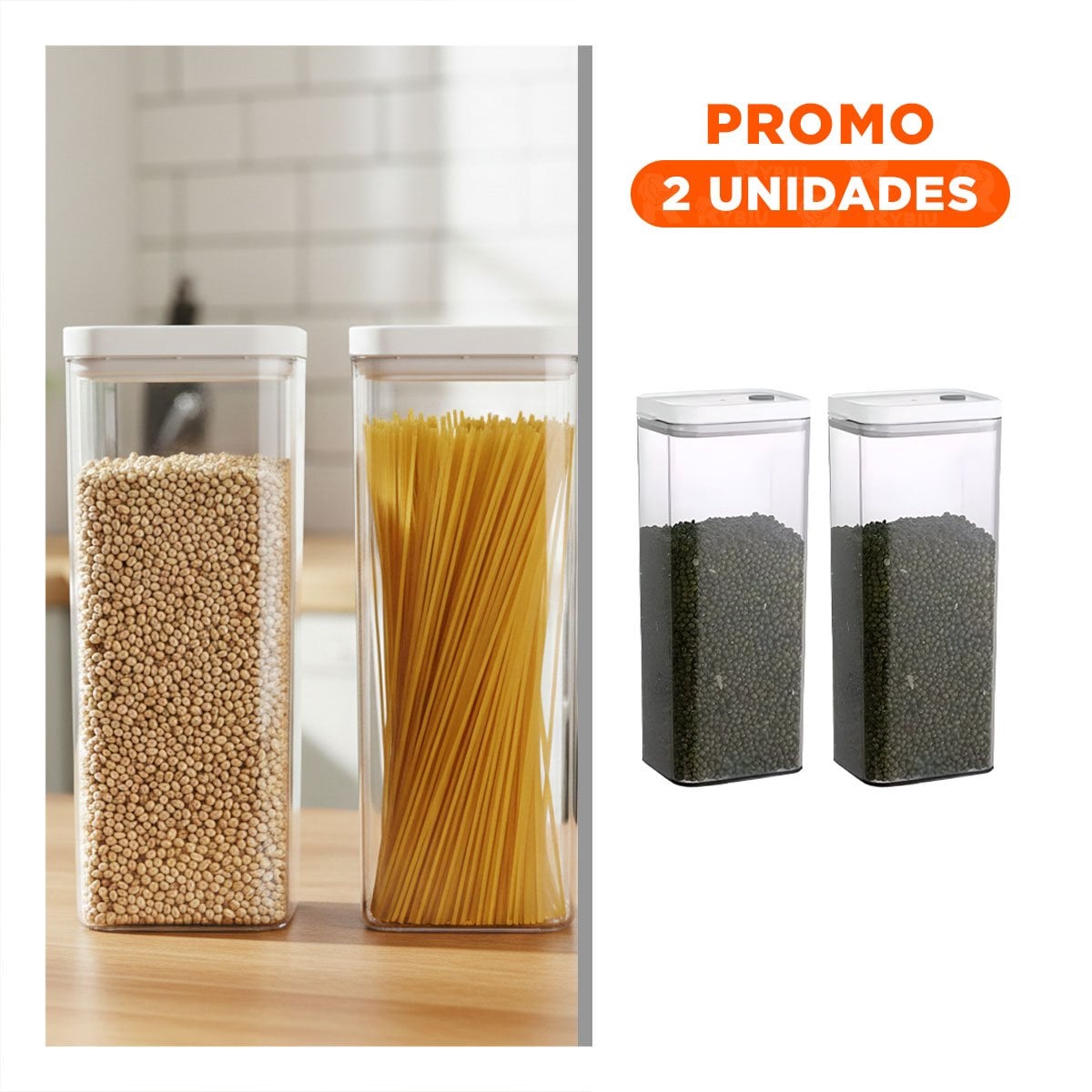 PACK2 TARRO ACRILICO ORGANIZADOR DESPENSA TAPA BLANCA PUNTO PLOMO 1900ML Y+REGALO STICKER - 1