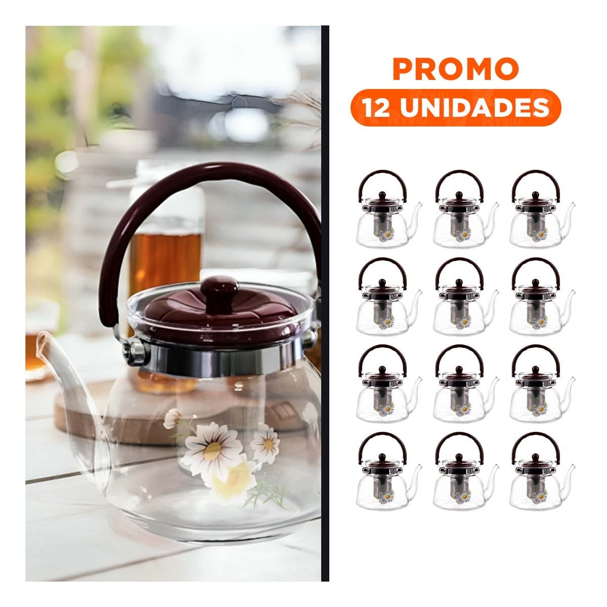 PACK12 TETERA 1100ML TRANSPARENTE CON TAPA GUINDA PARA SERVICIO REFINADO - 1