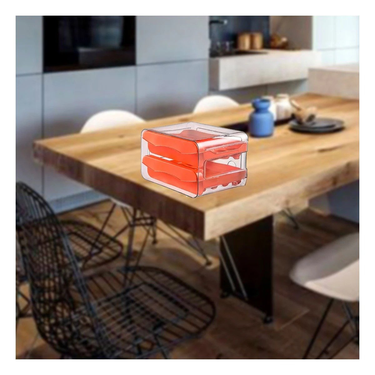 ORGANIZADOR DOBLE ACRILICO PARA HUEVOS EN COLOR ANARANJADO CON ACCESO DESLIZANTE FRONTAL - 5