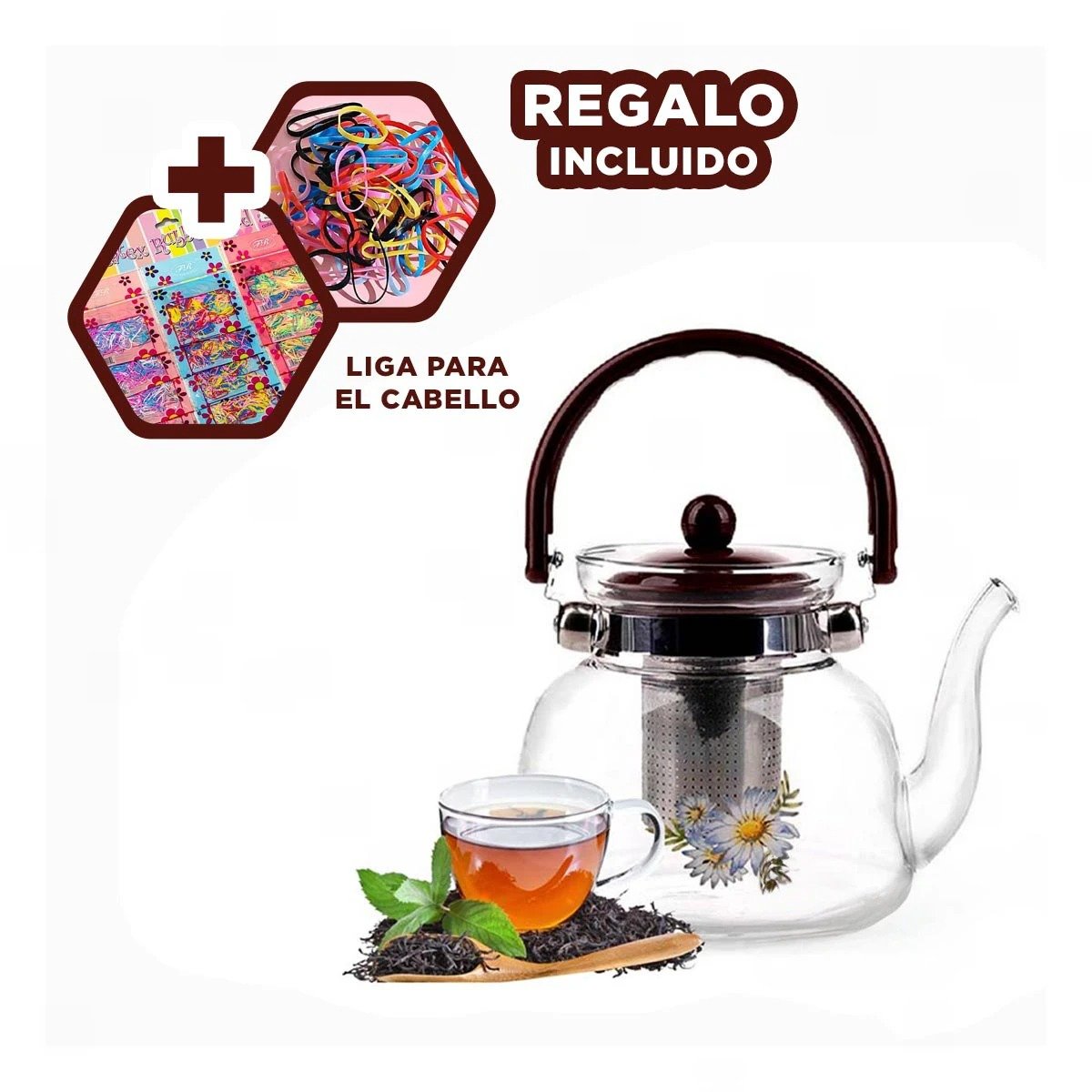 JARRA PARA TEA Y COFFEE 1100ML TRANSPARENTE CON TAPA GUINDA EN AREA DE SERVICIO Y+LIGAS REGALO - 2