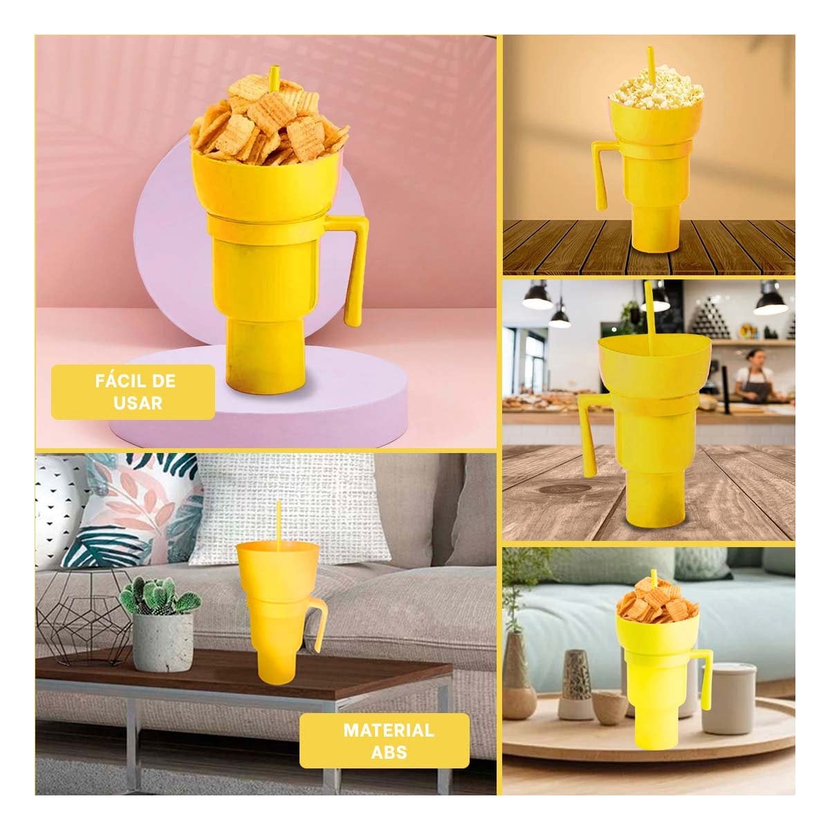 PACK4 CONTENEDOR 2 EN 1 DE COLOR AMARILLO CON FABRICACION ABS DURADERA Y+REGALO STICKER - 2