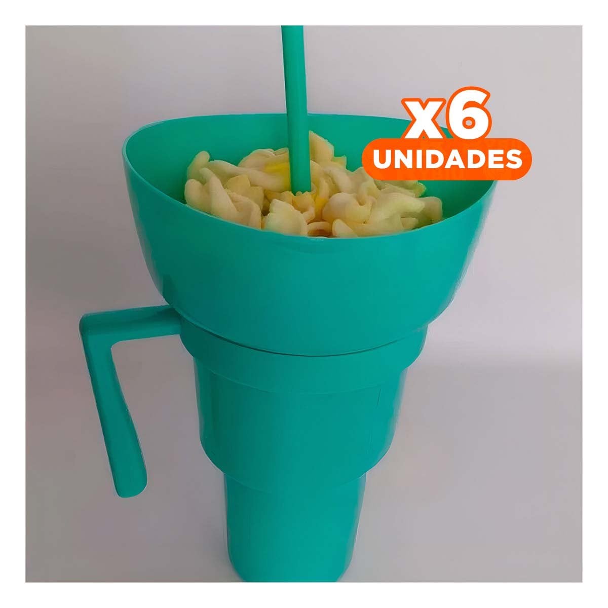 PACK6 RECIPIENTE 2 EN 1 PARA SNACKS Y BEBIDAS DE ABS COLOR VERDE PRACTICO Y+PAPEL REGALO - 1