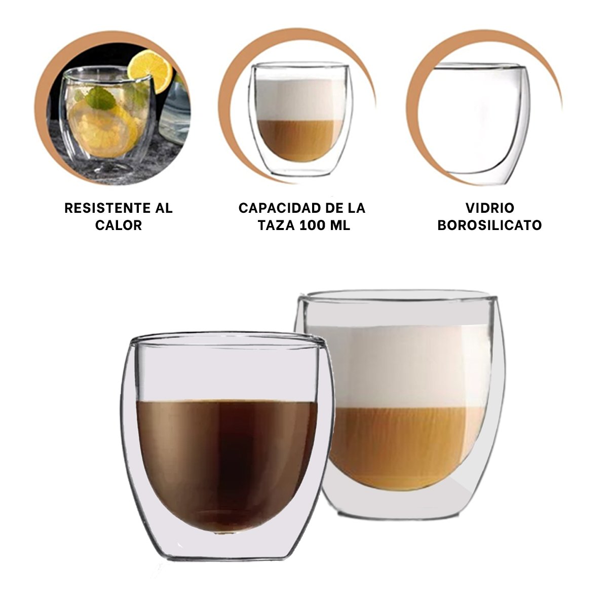 TAZA DE 100 ML PARA ESPRESSO EN COLOR TRANSPARENTE CON DOBLE CAPA BOROSILICATO Y+PAPEL REGALO - 5