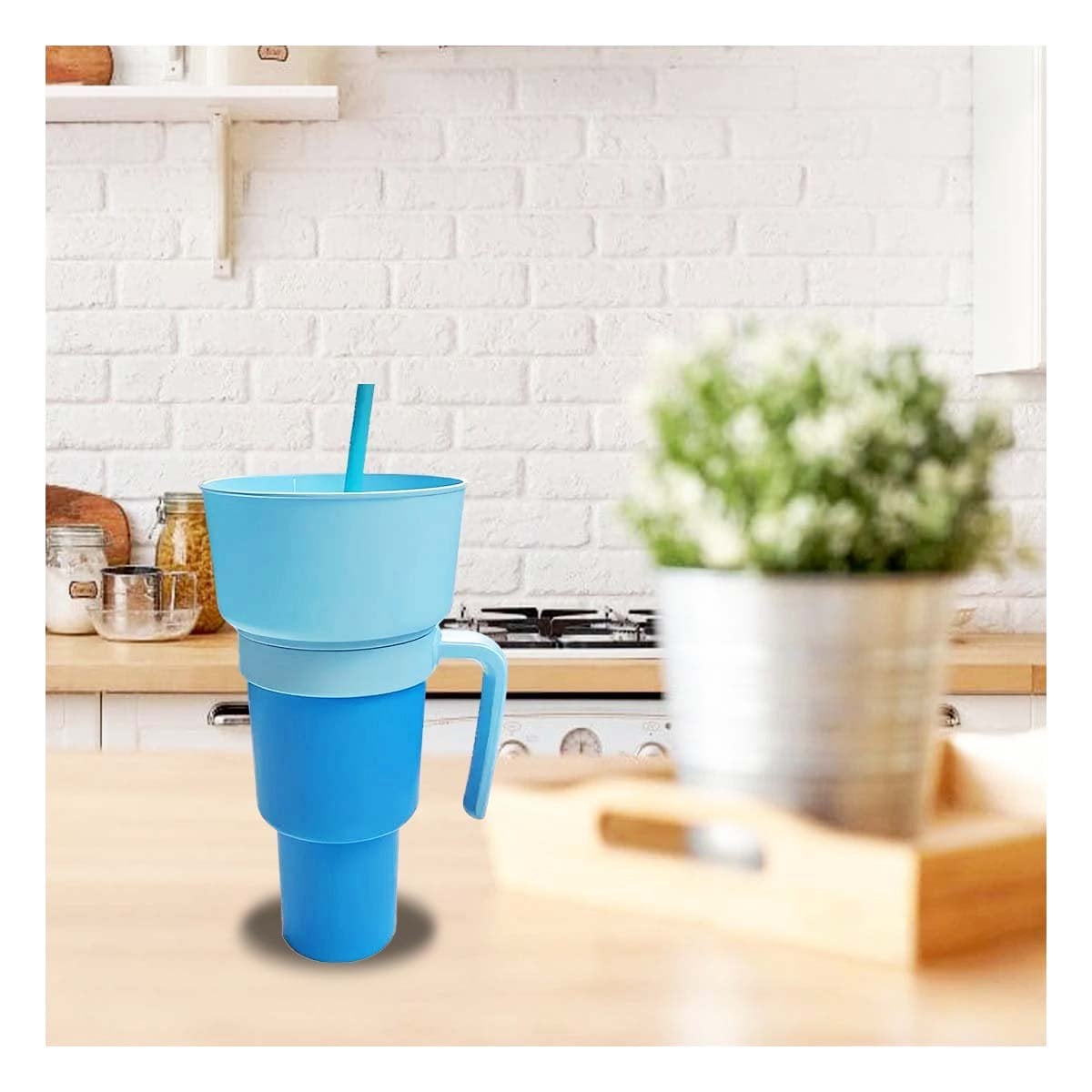 VASO 2 EN 1 EN MATERIAL ABS CELESTE PARA MOMENTOS DE CINE Y ENTRETENIMIENTO Y+POST IT - 1