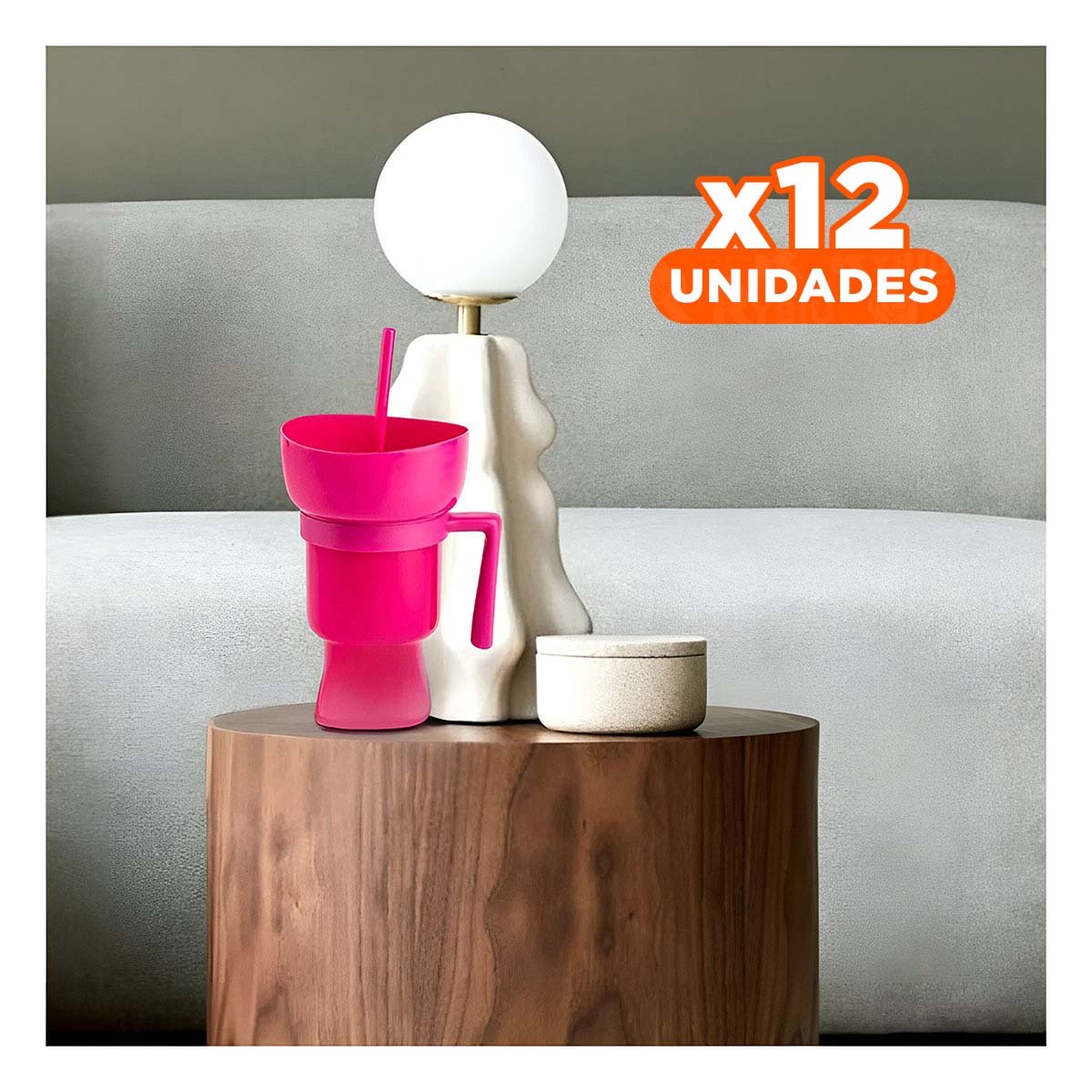 PACK12 RECIPIENTE 2 EN 1 ROSADO PARA CINE EN CASA CON BEBIDAS Y SNACKS Y+PAPEL REGALO - 1