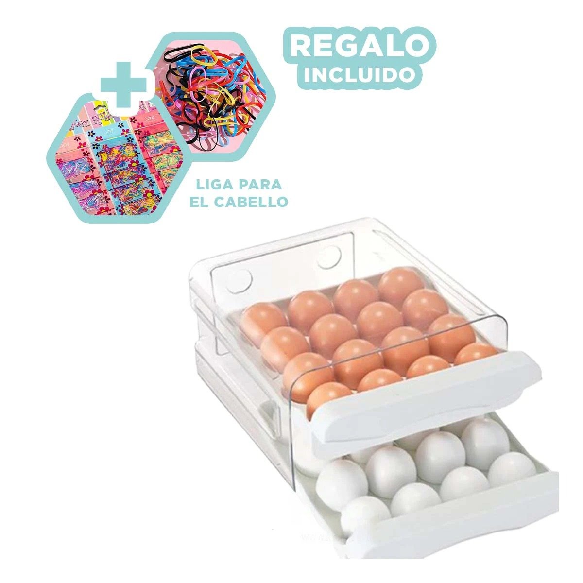 ORGANIZADOR DE COCINA EN DOBLE ACRILICO PARA HUEVOS CON ACABADO COLOR BLANCO Y+LIGAS REGALO - 2