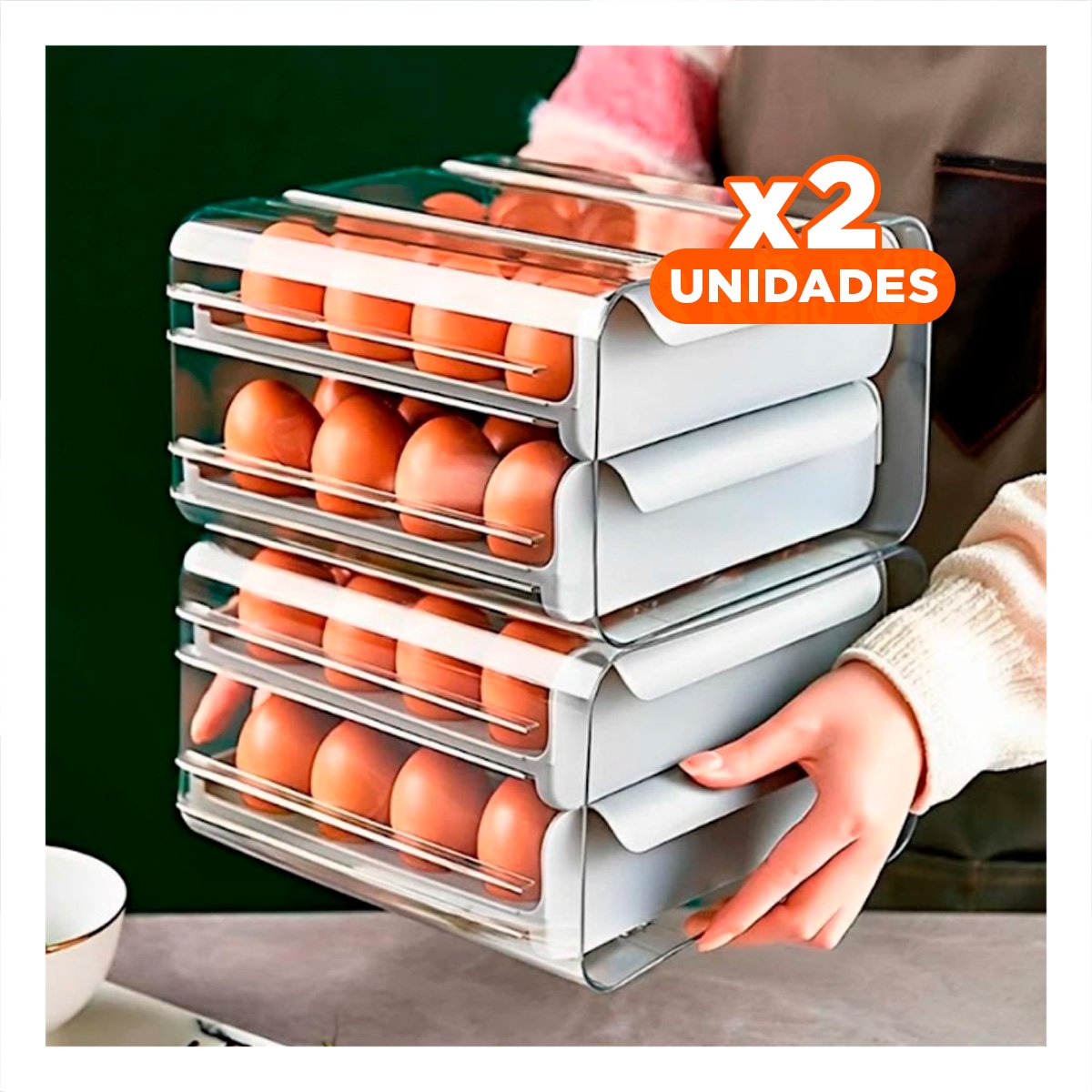 PACK2 CONTENEDOR DOBLE ACRILICO PARA HUEVOS EN COLOR PLOMO CON APERTURA SUPERIOR - 1