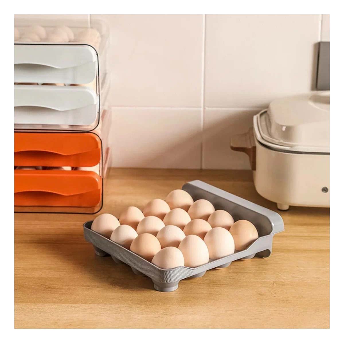 PACK2 CONTENEDOR DOBLE ACRILICO PARA HUEVOS EN COLOR PLOMO CON APERTURA SUPERIOR - 5