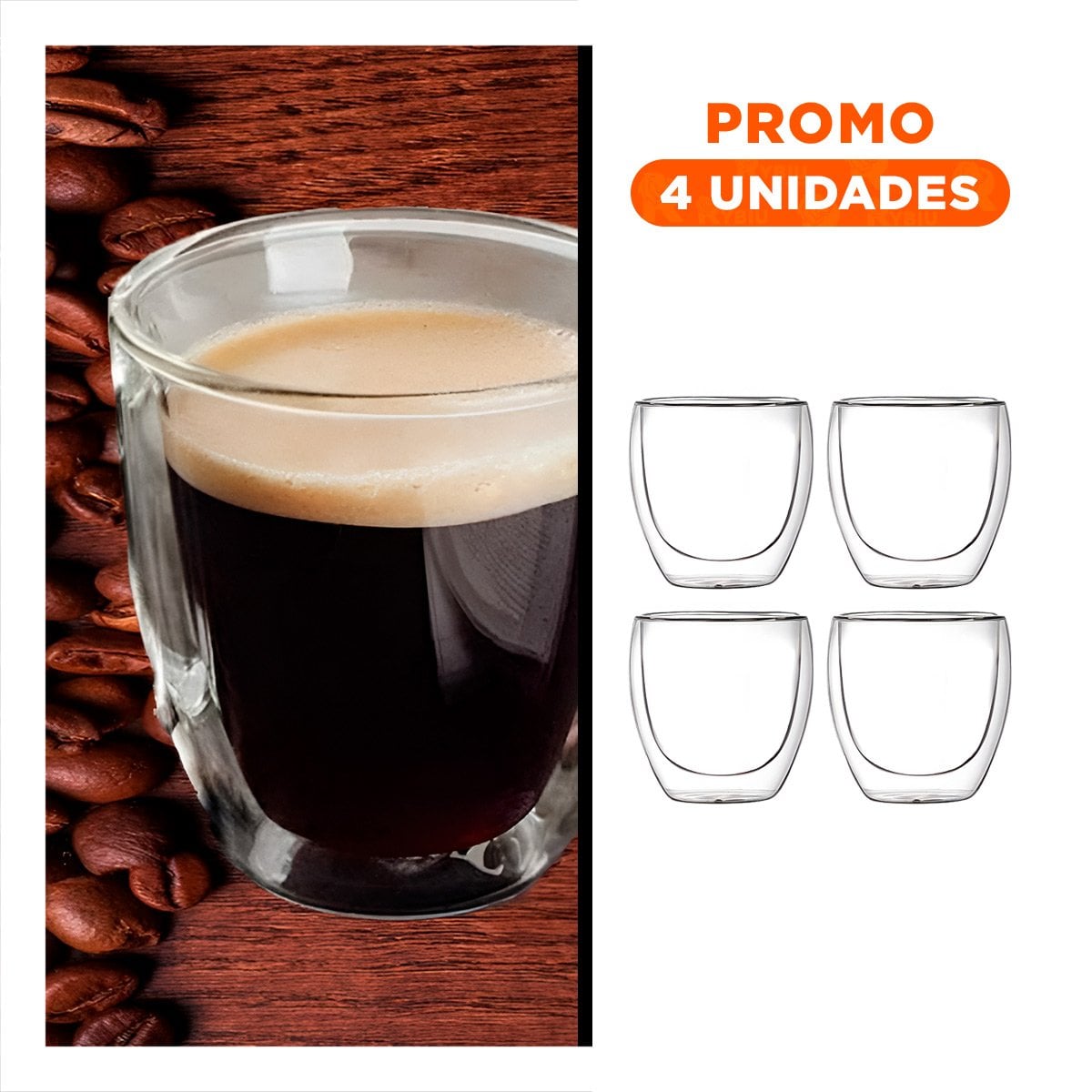 PACK4 COPA PARA ESPRESSO 100 ML EN FORMATO TRANSPARENTE VIDRIO BOROSILICATO - 1