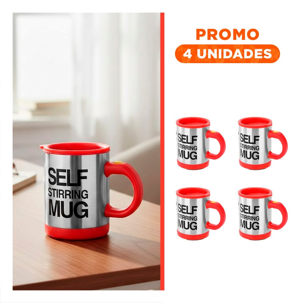PACK4 VASO BATIDOR ELECTRICO 400 ML CON 2 PILAS AAA PARA BATIDOS ROJO - 1