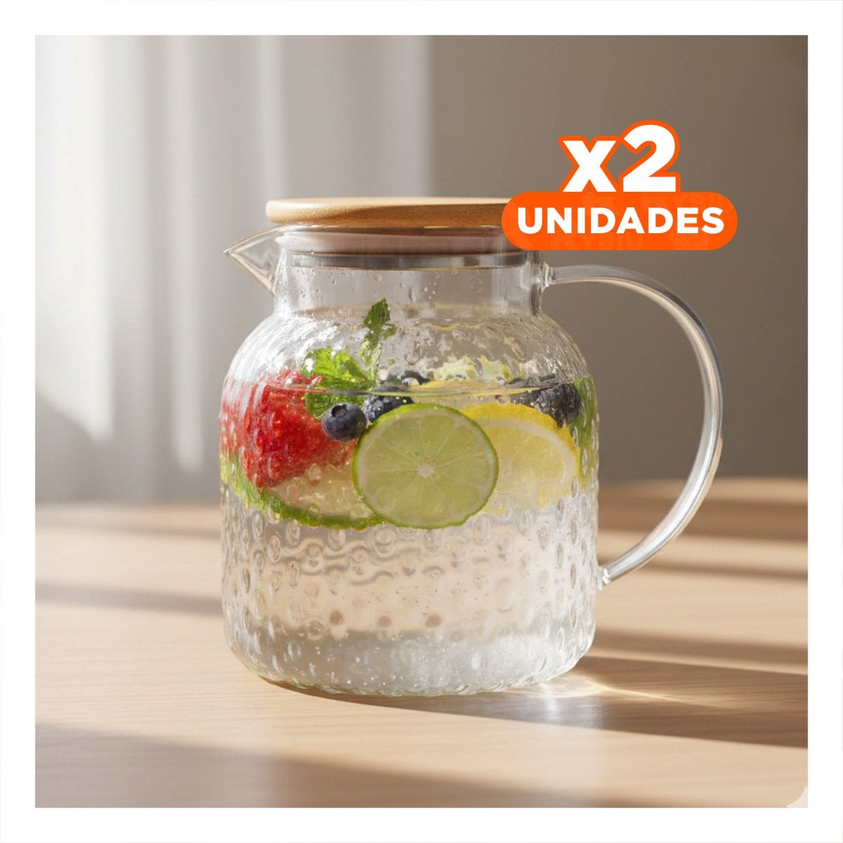 PACK2 RECIPIENTE DE VIDRIO CON TAPA DE MADERA PARA ORGANIZAR LIQUIDOS TRANSPARENTE - 1