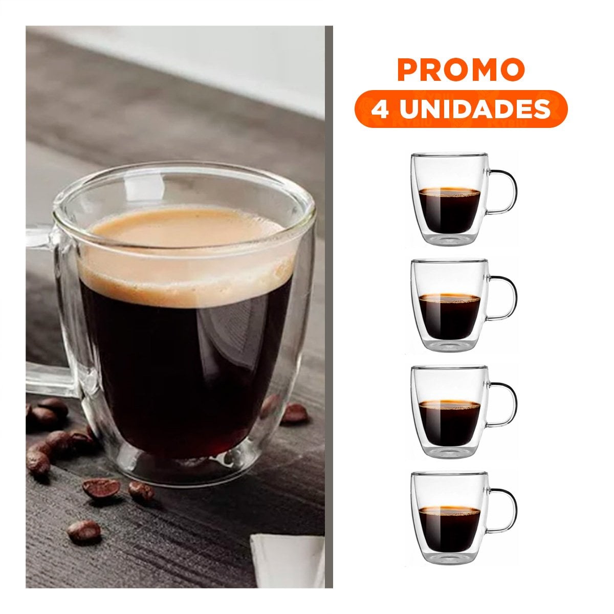 PACK4 VASO MODELO 320 MILILITROS DOBLE CAPA DE VIDRIO TRANSPARENTE - 1