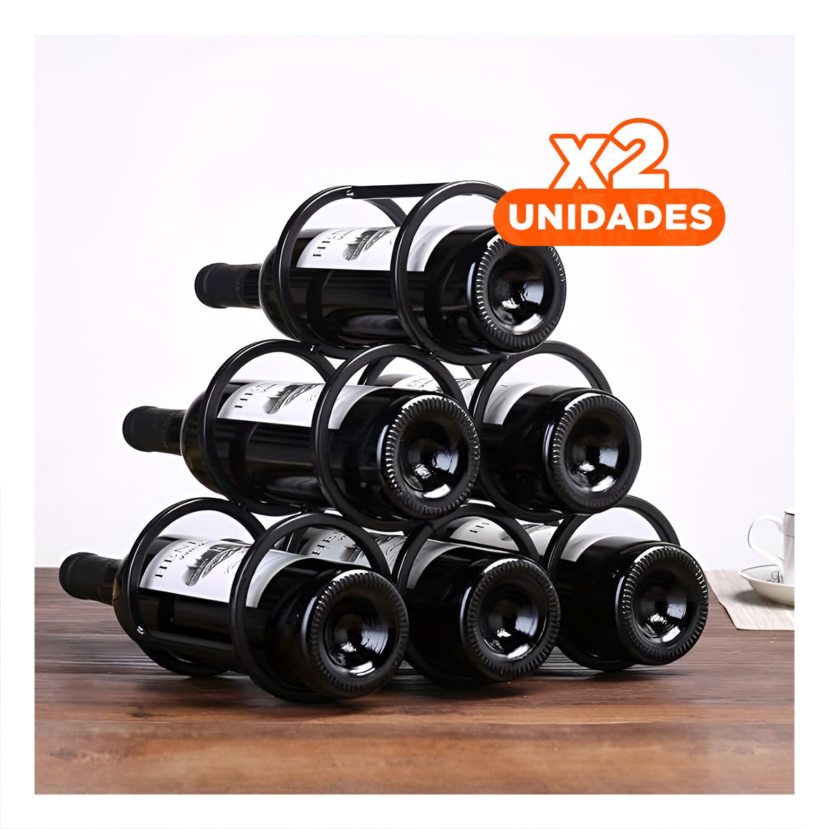 PACK2 REPISA ORGANIZADOR PARA 6 BOTELLAS DE COCINA NEGRO Y+PAPEL REGALO - 1