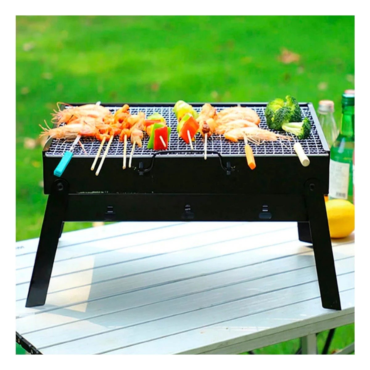 PACK6 ASADOR MINI PORTATIL A CARBON CON CUERPO DE METAL EN COLOR RESISTENTE Y+PAPEL REGALO - 5