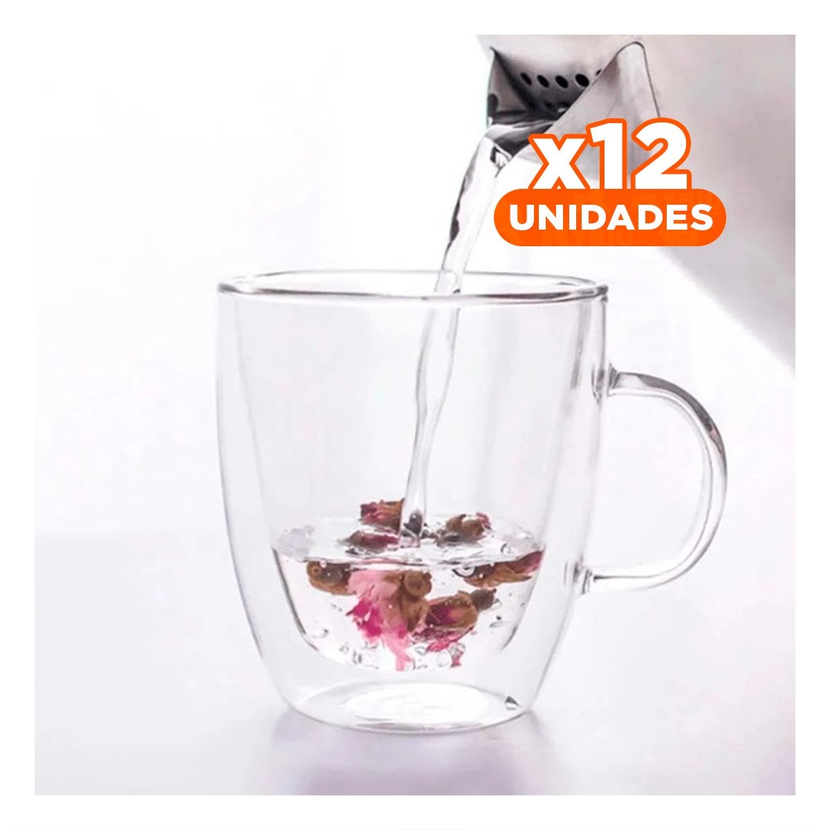 PACK12 COPA DOBLE CAPA 300 MILILITROS CON CUERPO DE VIDRIO TRANSPARENTE Y+REGALO STICKER - 1