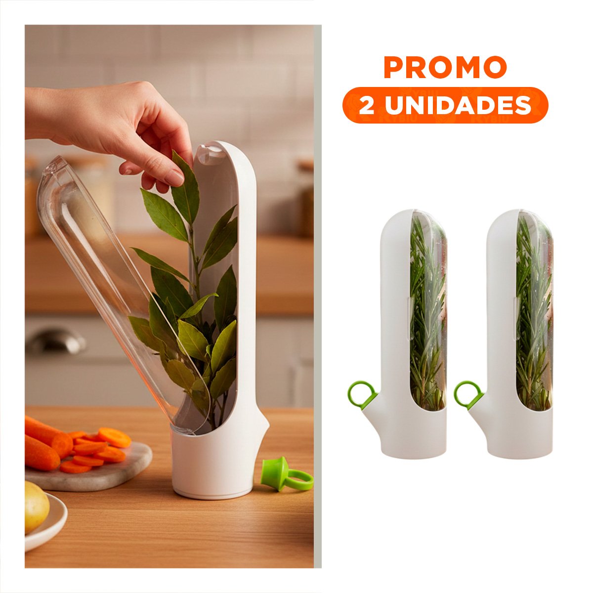 PACK2 ENVASE TRANSPARENTE PARA MANTENER HIERBAS NATURALES Y ORGANIZAR BLANCO Y+REGALO STICKER - 1