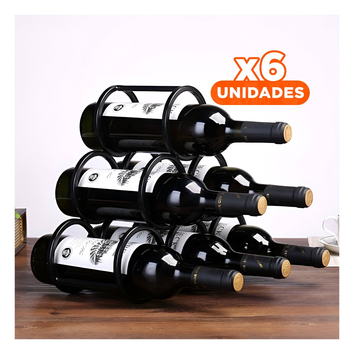 PACK6 ARTICULO PARA COCINA Y HOGAR 3 NIVELES PARA 6 BOTELLAS NEGRO - 1