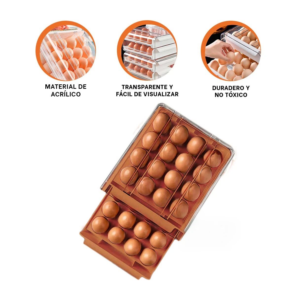 ORGANIZADOR EN ANARANJADO PARA HUEVOS CON SISTEMA INTERNO DOBLE ACRILICO Y+PAPEL REGALO - 5