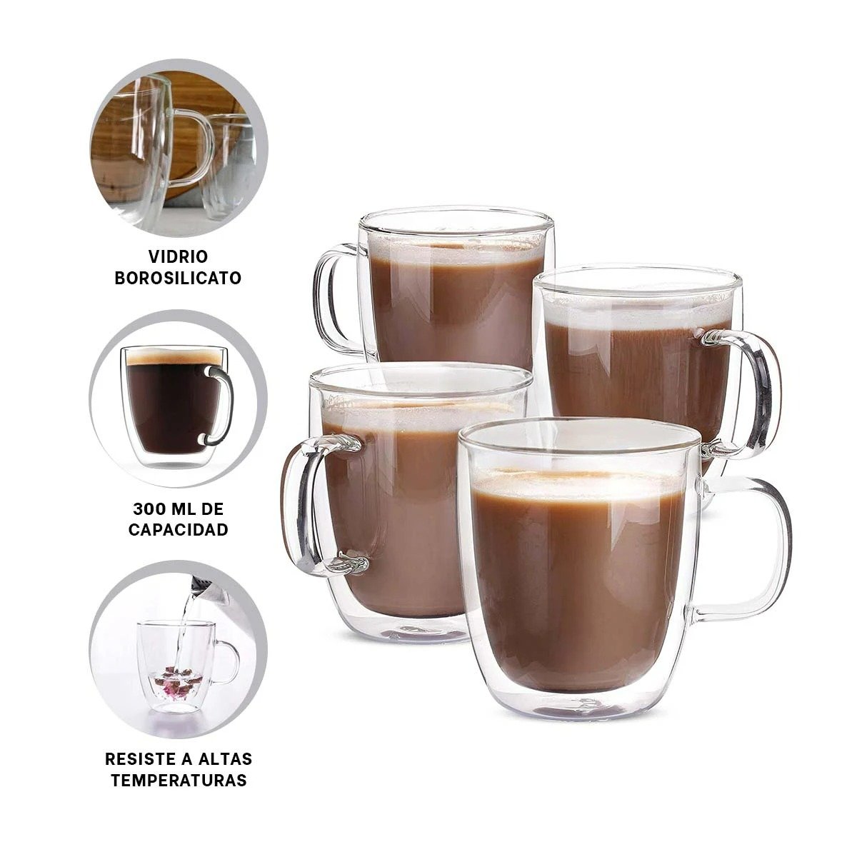 TAZA 300 MILILITROS DE VIDRIO DOBLE CAPA CON ACABADO TRANSPARENTE ELEGANTE Y+PAPEL REGALO - 5