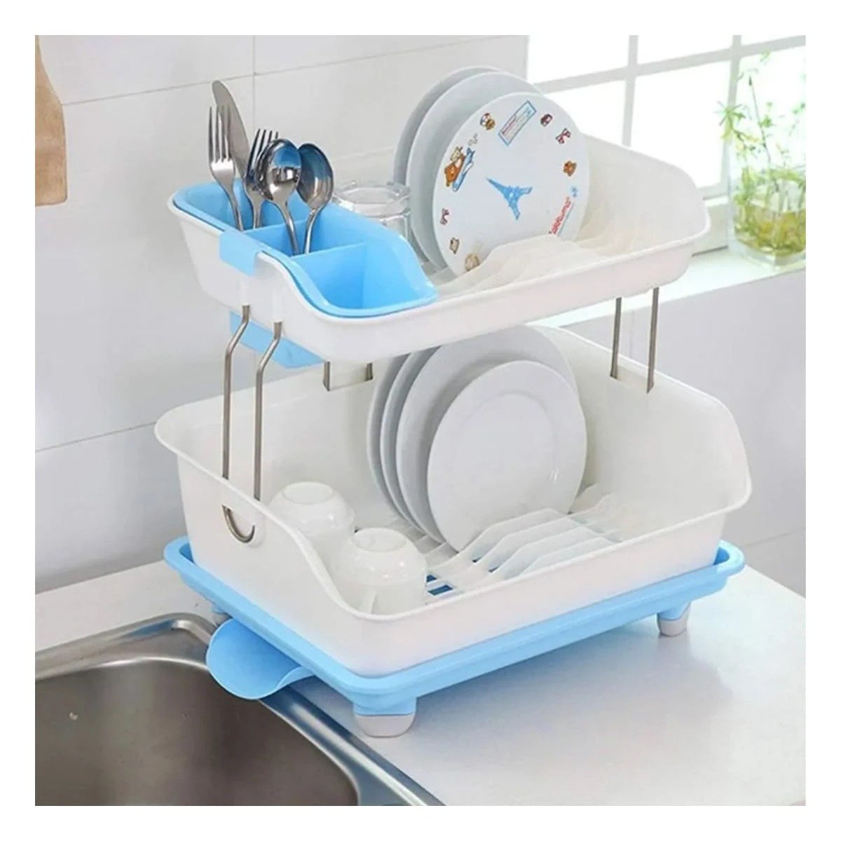 PACK2 ORGANIZADOR DE VAJILLA CELESTE CON MUCHA CAPACIDAD EN COCINA - 2