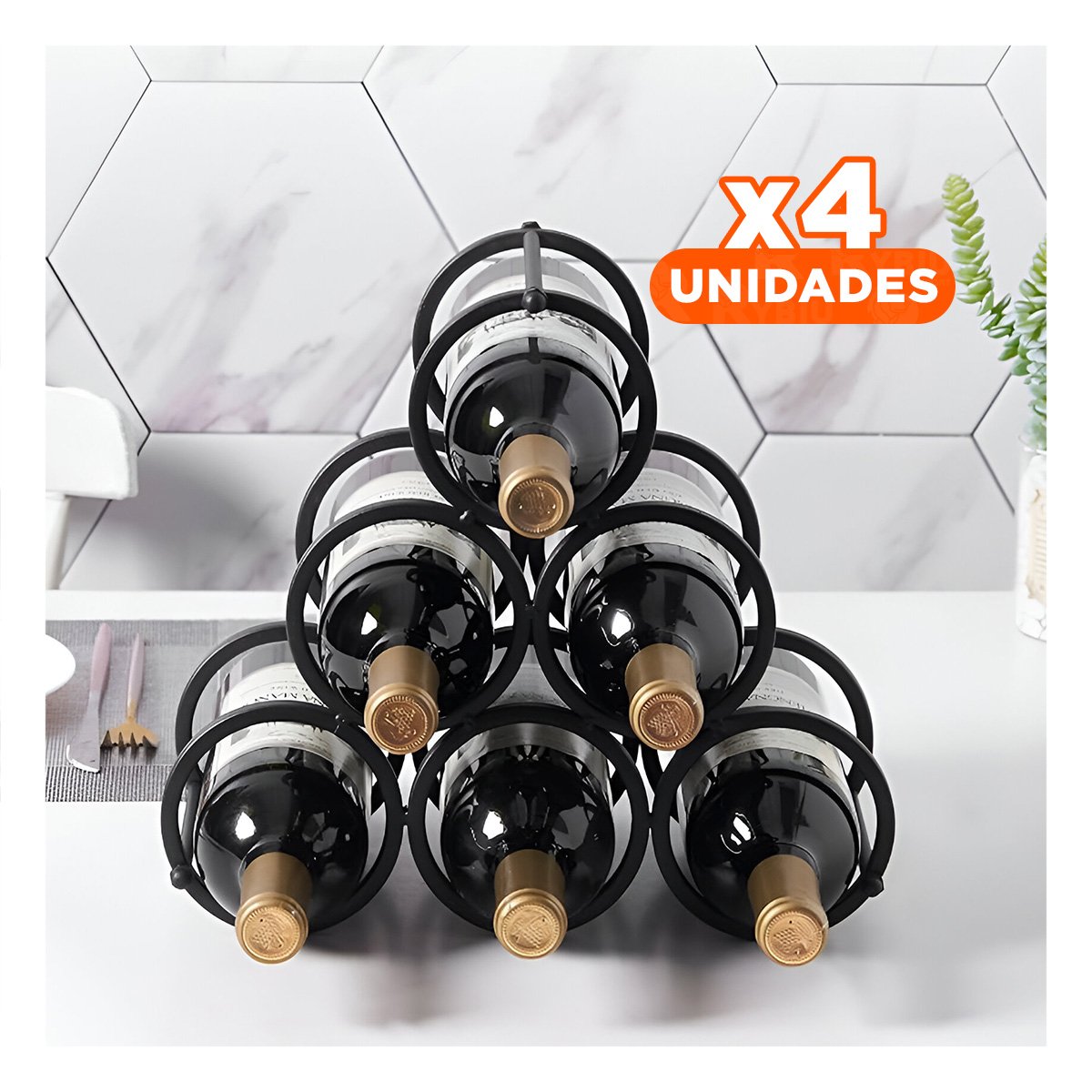 PACK4 ARTICULO METALICO ORGANIZADOR PARA 6 BOTELLAS Y TOMATODOS NEGRO Y+REGALO STICKER - 1