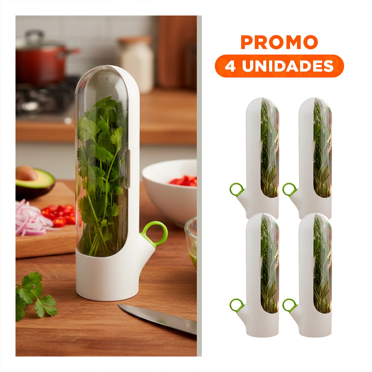 PACK4 ENVASE MODERNO PARA ALMACENAR HIERBAS FRESCAS Y AROMATICAS Y FACIL USO BLANCO - 1