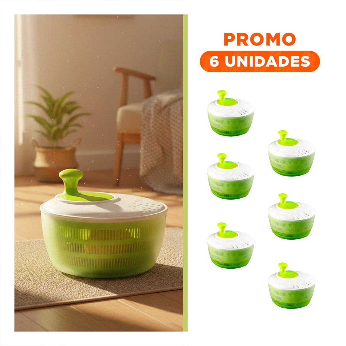 PACK6 CUENCO CENTRIFUGADOR VERDE Y BLANCO COMODO Y FACIL DE LIMPIAR Y+REGALO STICKER - 1