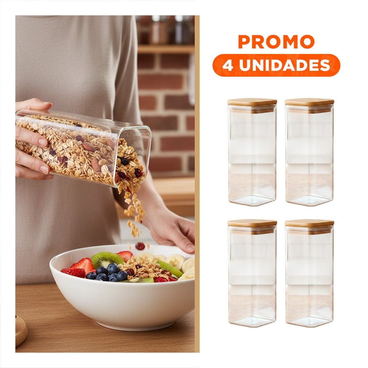 PACK4 ENVASE DE ACRILICO PARA PRODUCTOS SECOS TRANSPARENTE 1900ML - 1