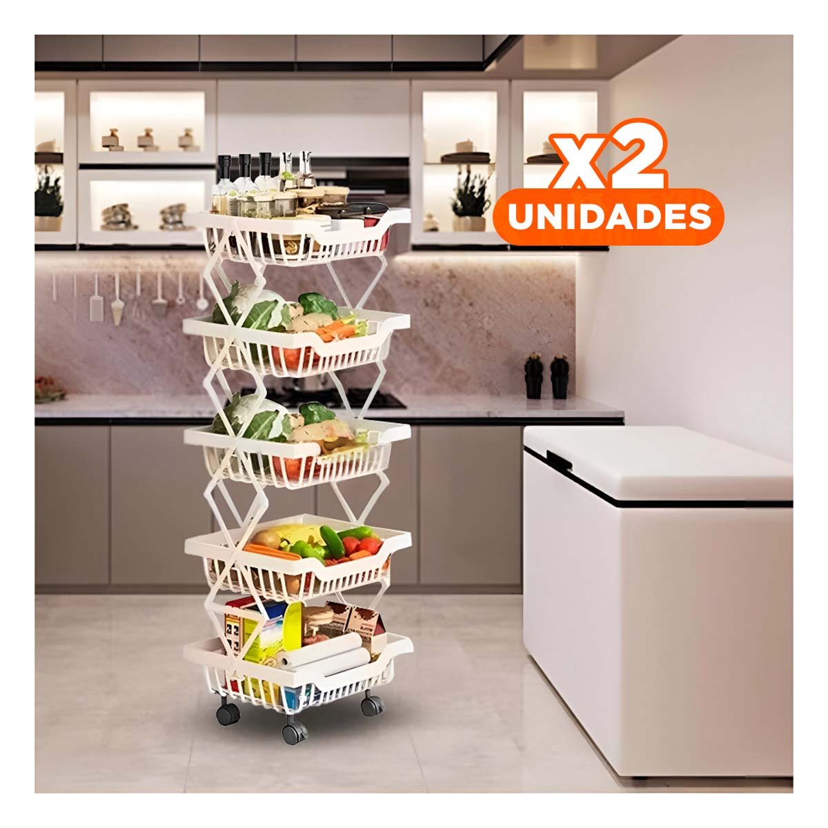 PACK2 REPISA EN ACERO INOXIDABLE DE 5 PISOS COLOR BLANCO PARA COCINA Y+PAPEL REGALO - 1