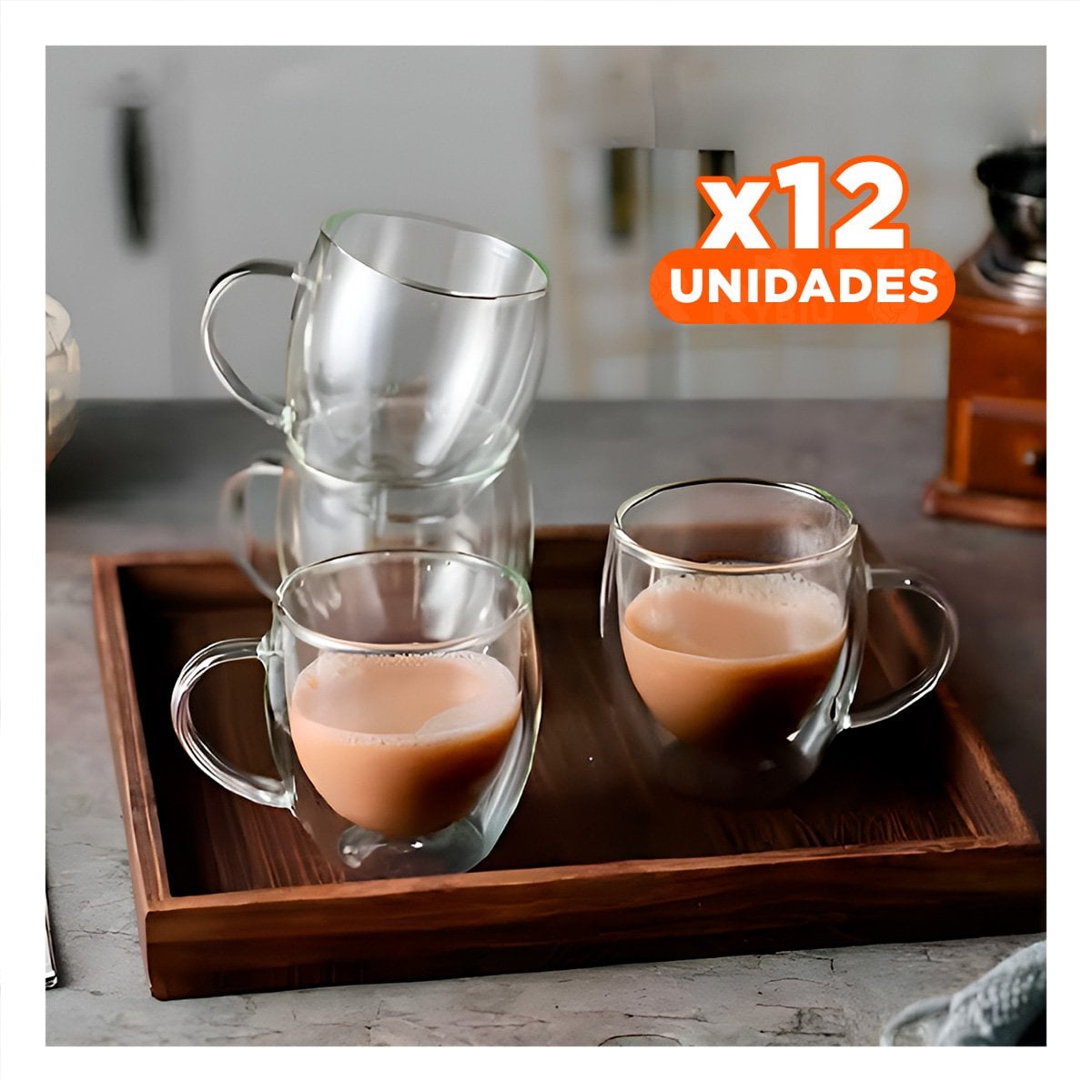 PACK12 VASO 100 ML ESPRESSO DE ASA CIRCULAR EN TRANSPARENTE DOBLE CAPA Y+REGALO STICKER - 1
