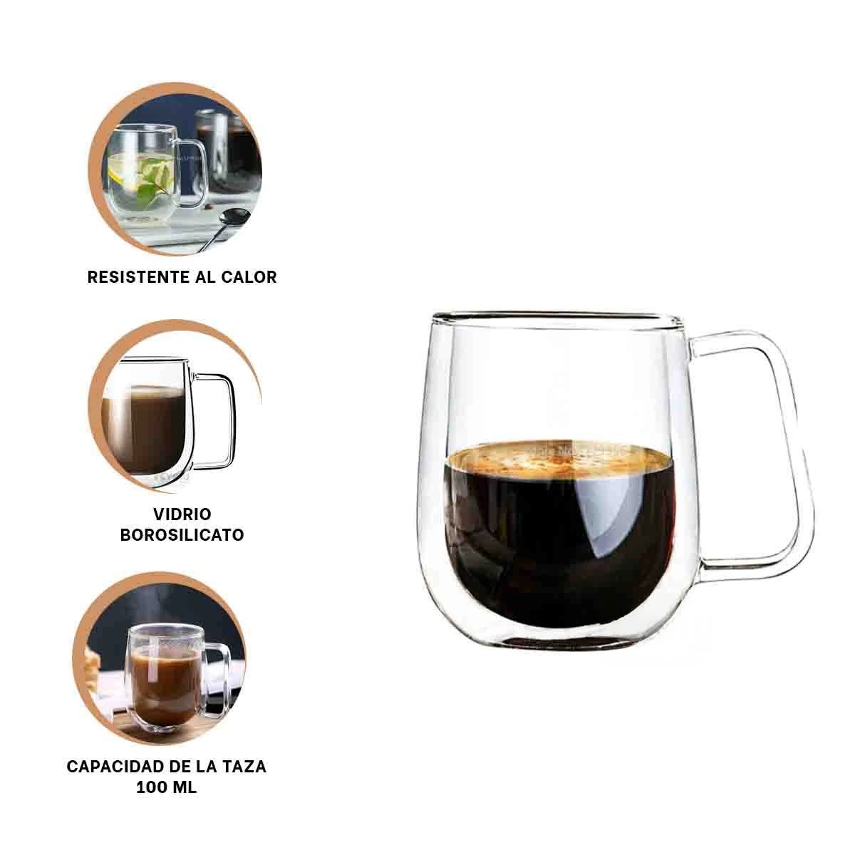 TAZA DE 100 ML ESPRESSO DOBLE CAPA EN TRANSPARENTE CON ASA CUADRADA Y+PAPEL REGALO - 5