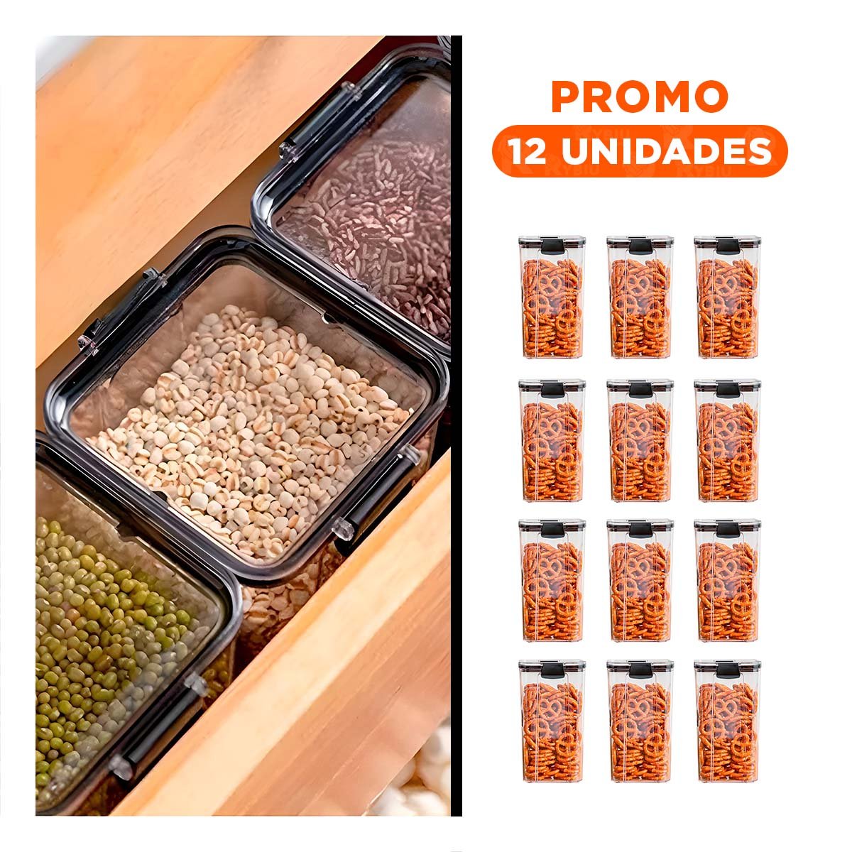 PACK12 FRASCO EN ACRILICO CON 1800 ML TAPA NEGRO 24CM X 9CM X 9CM - 1