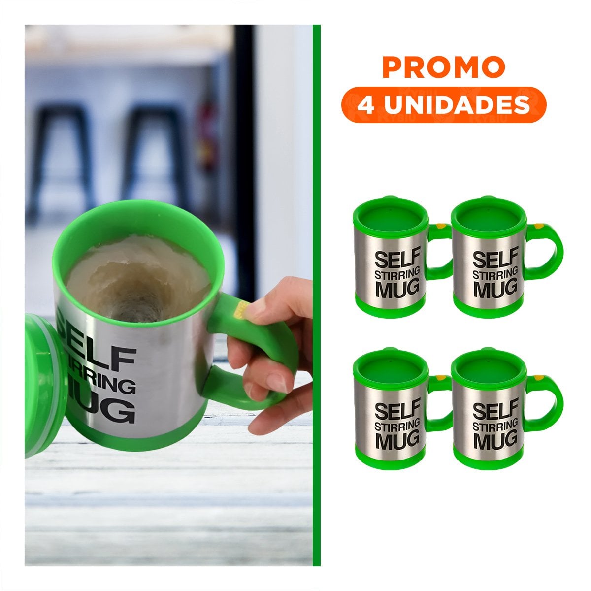 PACK4 VASO BATIDOR ELECTRICO 400 ML CON 2 PILAS AAA PARA BATIDOS VERDE - 1