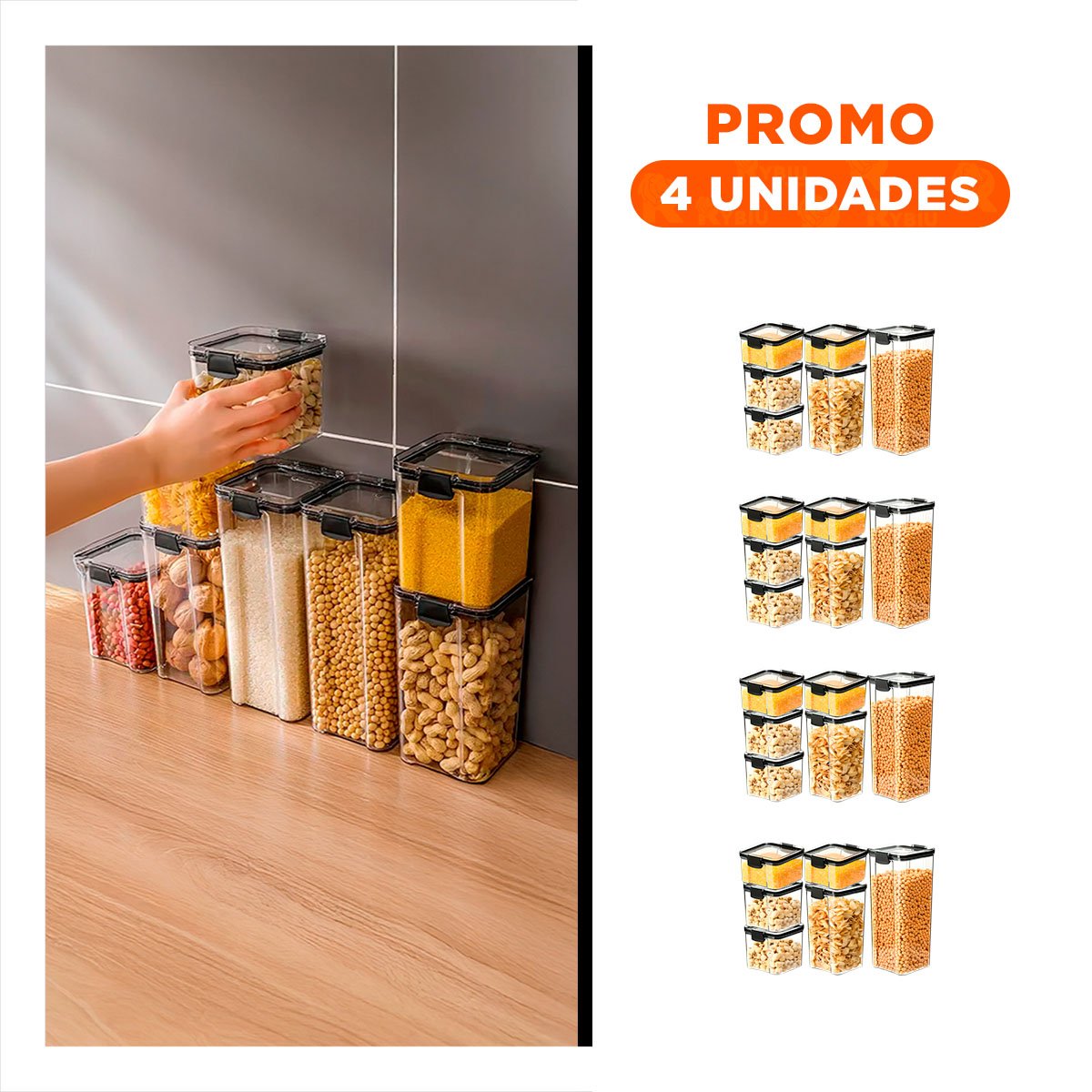PACK4 TARRO ACRILICO PARA COCINA Y REPOSTERIA TAPA BORDE NEGRO SET 6 - 1