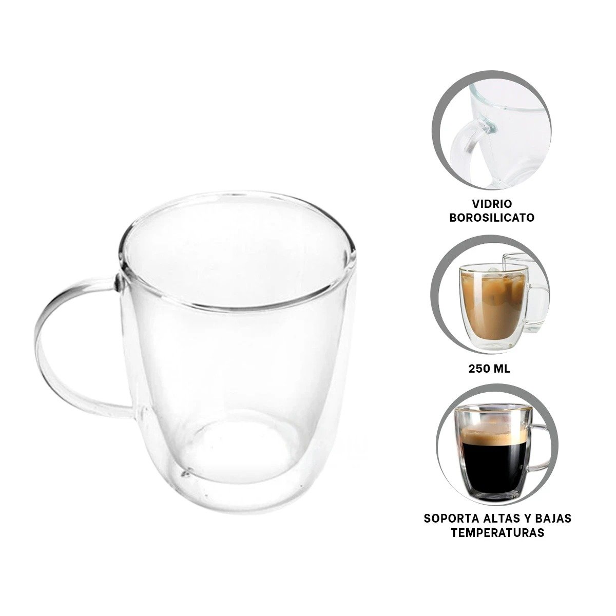 TAZA ESTRUCTURA VIDRIO DE DIMENSIONES 8X8X11CM CAPACIDAD DE 250ML COLOR TRANSPARENTE Y+POST IT - 5