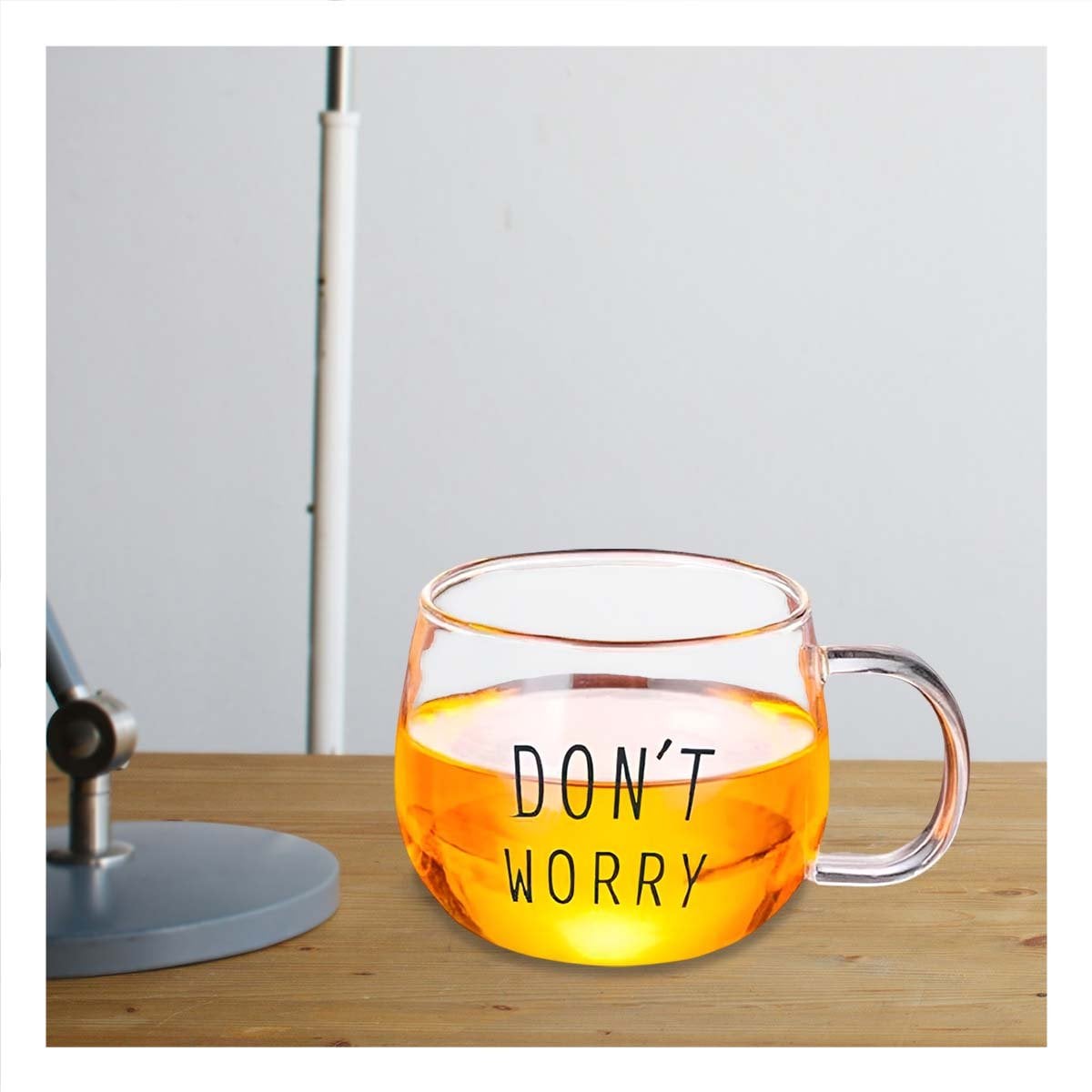 TAZA CON FRASE DONT WORRY 350 ML DE VIDRIO EN COLOR TRANSPARENTE ESTETICA MODERNA - 1