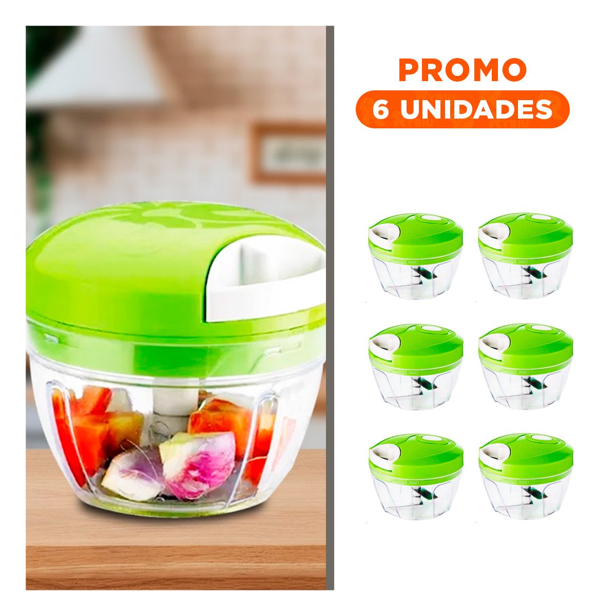 PACK6 TRITURADOR INTEGRAL DE ACRILICO DURABLE MANUAL Y TAPA VERDE CON PITA Y+REGALO STICKER - 1