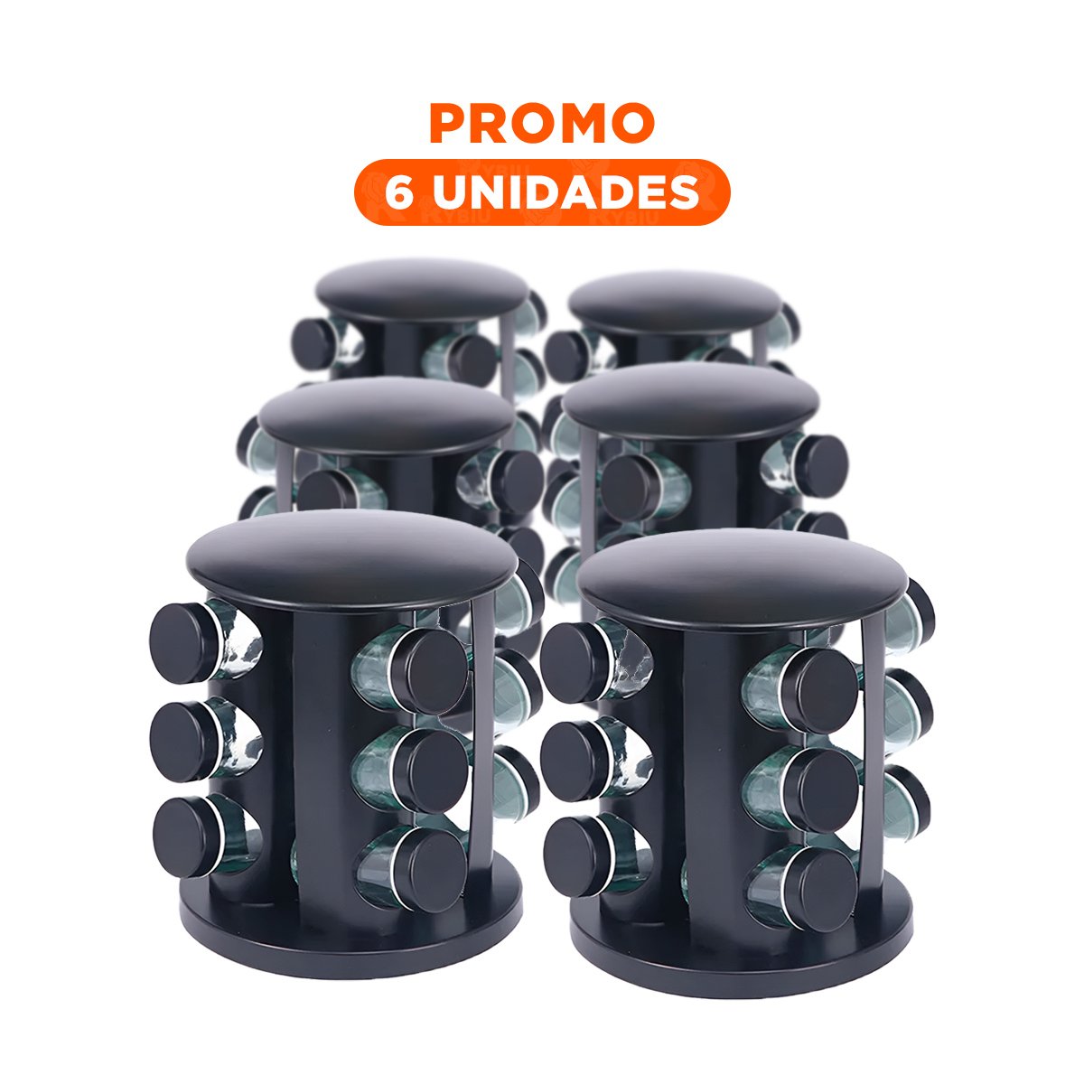 PACK6 SET DE 12 FRASCOS EN CONDIMENTERO DE COLOR NEGRO GIRATORIO YREGALO STICKER - 1