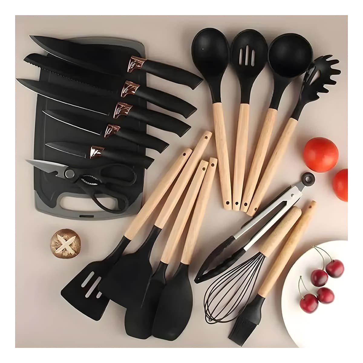 PACK2 UTENSILIOS COCINA PROFESIONAL EN NEGRO CON ESTRUCTURA ACERO INOXIDABLE - 5