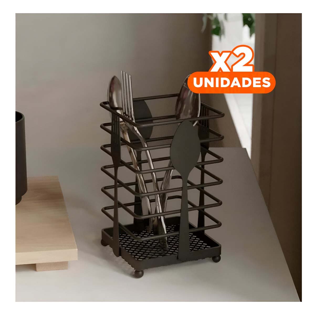 PACK2 CESTA DE CUBIERTOS EN METAL NEGRO RECTANGULAR PARA USO DIARIO Y+PAPEL REGALO - 1